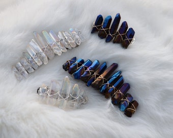 Angel Aura Crystal Barrette, Crystal Crown Hair Clip, Rainbow Quartz Hair Accessories