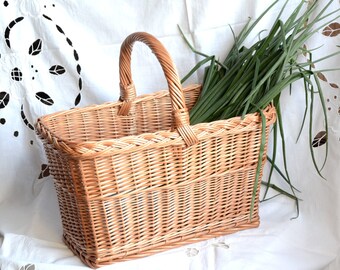 Handmade Willow Basket, Handmade Wicker Basket, Country Kitchen Basket, Woven Picnic Basket, Handmade Woven Basket, Rectangular Basket