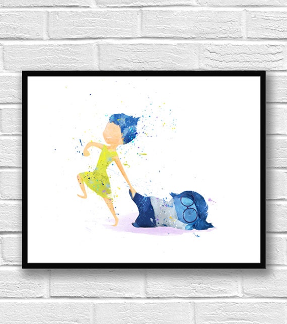 Inside Out Watercolor Print Joy Sadness Disney Art Movie