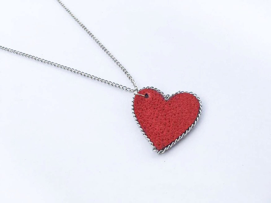 Heart Leather necklace, Heart necklace, Red leather necklace, Red heart necklace