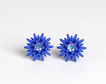 Star Stud Earrings blue with Crystal, blue stud earrings, blue gift idea, geometrical stud, statement studs, royal blue jewelry