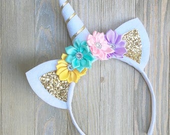Unicorn headband - yellow Aqua pink lavender gold - unicorn gift for girls - unicorn hair band - felt unicorn headband - unicorn horn