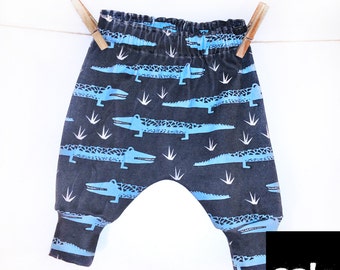 Harem pants, crocodiles, Andrea Lauren, cool baby clothes, hipster baby clothes, organic baby clothes, baby clothing, baby boy, baby gift