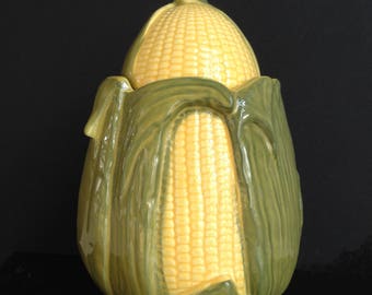 Vintage Shawnee Corn King Cookie Jar with Lid No. 66, Shawnee Pottery Corn Cookie Jar, Yellow and Green Collectible Vintage Pottery