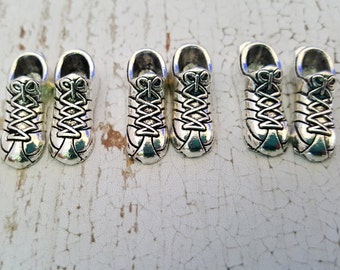 6 Antiqued Silver Tennis Shoe Charms | Running Shoe Charms | Jogging Shoe Charm | Walking Shoe Charm | 2174