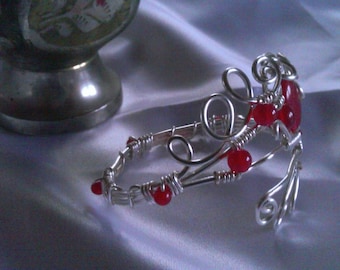 cooper bracelet , ruby beads bracelet , handmade jewelry , christmas pesent.