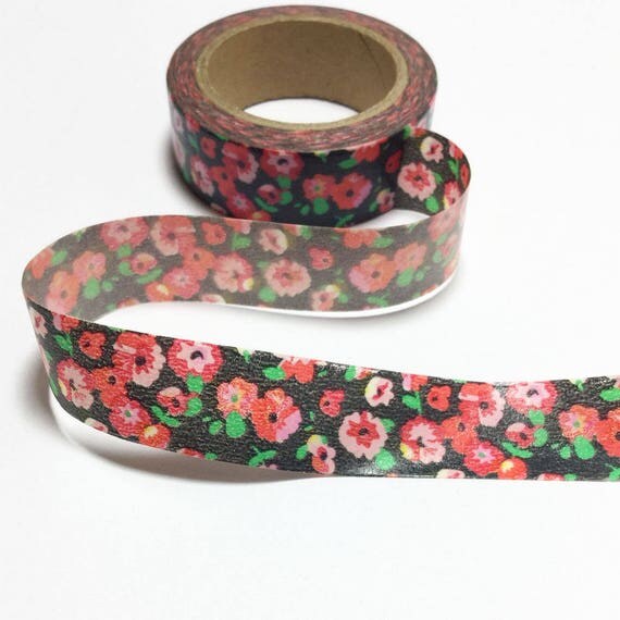 Black Flower Garden Washi Tape / Black Floral Masking Tape