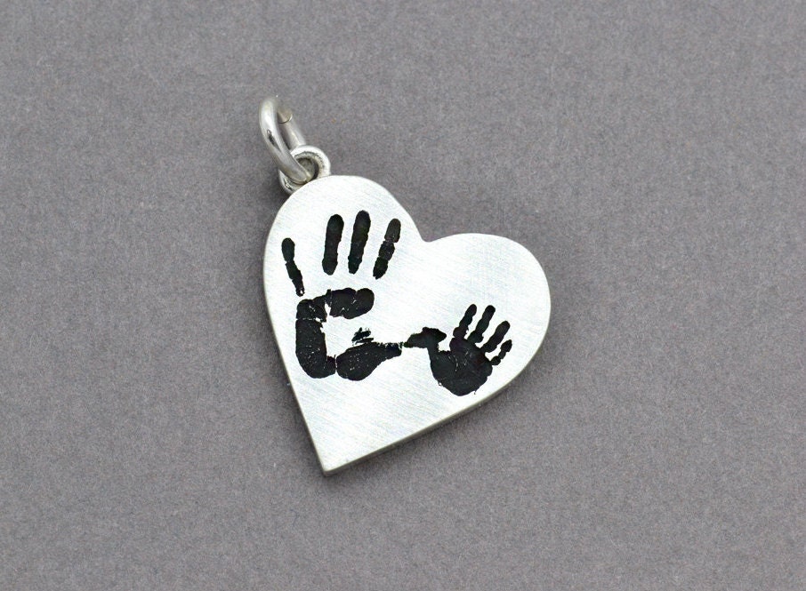 Footprint Handprint Necklace, Sterling Silver, Baby Footprint, Engraved Photo, Keepsake Necklace, Memorial, Mothers' Day