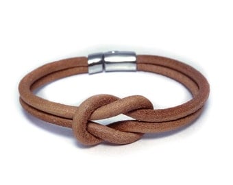 Men leather bracelet Men gift Men knot bracelet Men Jewelry Boyfriend gift Husband gift Jewelry for men Natural leather bracelet  For men