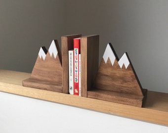 Mountain Peak Bookends, Stained Wooden Bookends, Nursery Decor, Kids Mountain Decor, Bookends for kids