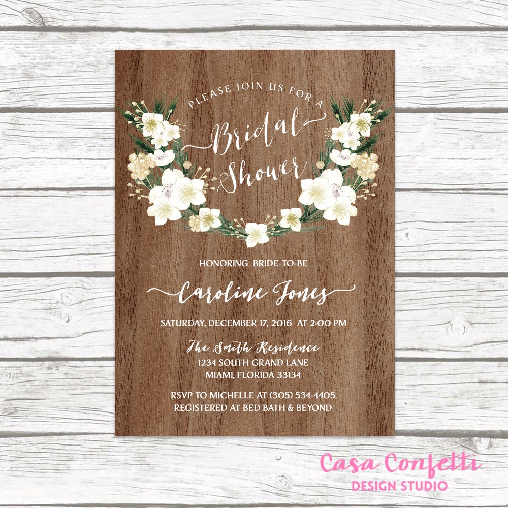 winter bridal shower invitation rustic bridal shower invitation christmas bridal shower invitation white floral bridal shower invite - Rustic Wedding Shower Invitations winter bridal shower invitation rustic bridal shower invitation christmas bridal shower invitation white floral bridal shower invite - Rustic Wedding Shower Invitations