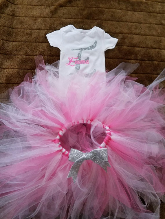 Items similar to Baby girl pink and white tutu with matching onesie