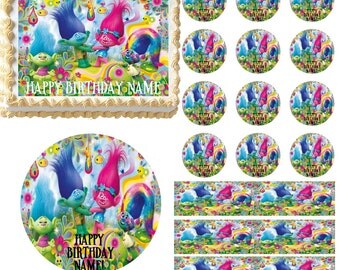 Cupcakes and Rainbows TROLLS Edible Cake Topper Image, Trolls Cupcakes, Troll Dolls Cake, Trolls Party Supplies, Edible Cake, Edible Photo