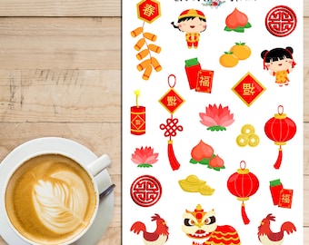 Chinese New Year 2017 Planner Stickers | Chinese New Year | Rooster Year | New Year Stickers | Chinese Stickers | Prosperity Ang Pow (S-199)