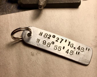 GPS KeyChain, Latitude Longitude Keychain, Coordinates Keychain, Location Keychain, Personalized, GPS coordinates Keychain, Keychain