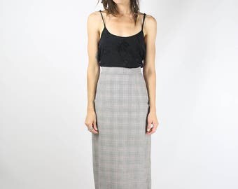 50s Plaid Pencil Skirt, 1950s vintage grey plaid High waist wiggle skirt, Medium 3992