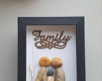 Family pebble art, Family of three, Mother's day gift, stone family art, rocks family art.