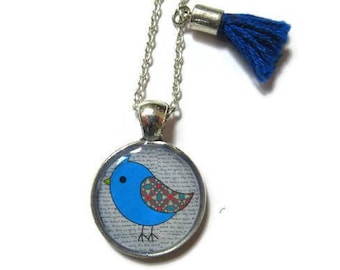 BIRD NECKLACE - Flower Girl Gift - Tassel Necklace - Children Necklace - Bridesmaid necklace - Flower girl Necklace - Blue Bird