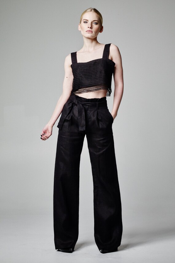 womens black linen pants