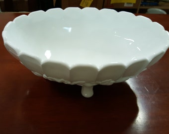 Milk Glass Fruit bowl, footed bowl, vintage milk glass, collector milk glass, milk glass bowl, milk glass server,