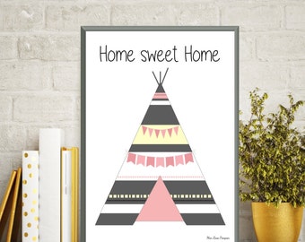 Teepee poster, Baby illustration, Poster quote baby, Nursery art print, Children poster, Kids room decor, Baby gift, Quote baby, Art print