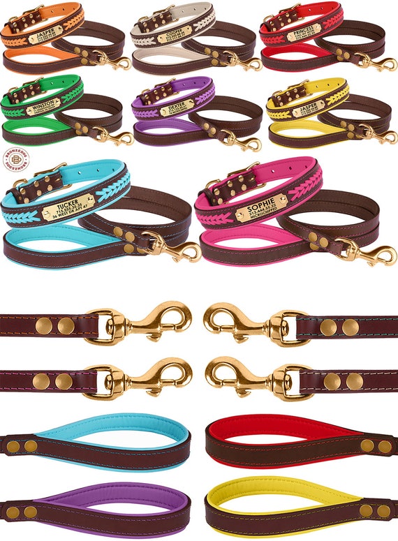 Leather Dog Collar Leash Set Personalized Dog Collar Leash
