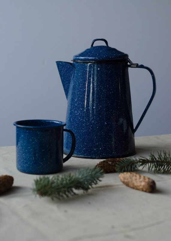 Vintage Enamel Coffee pot and mug
