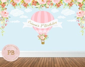 Digital Hot Air Balloon Backdrop, Up Up & Away Backdrop, First Birthday Backdrop, Hot Air Balloon Birthday, Hot Air Balloon Baby Shower