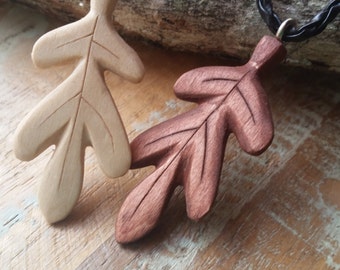 Hand carved wooden leaf pendant