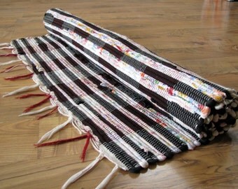 Swedish Vintage floor rag rug Hand woven carpet Handmade rustic floor runner Recycled cotton rug rag