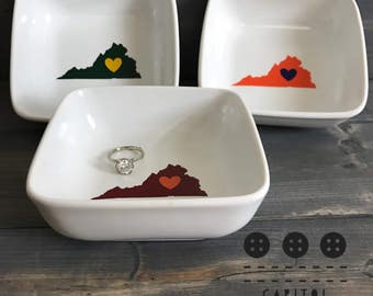 Virginia College Love - Jewelry Ring Dish - VCU - JMU - Virginia Tech- UVA - William & Mary - College Graduation - High School Graduation