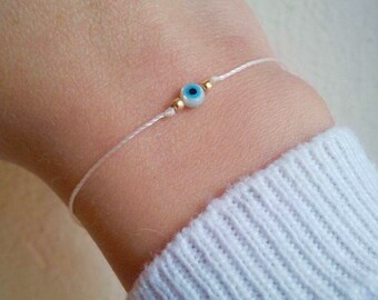 Tiny evil eye bracelet, mother of pearl evil eye, gift jewelry