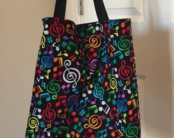 Music Tote - Variety of fabrics! Student Book Bag, Musician Gift, Shopping Tote