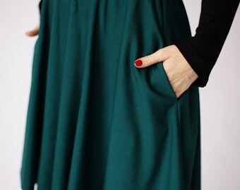 Midi skirt with pockets, elastic waist skirt, forest green skirt, knee length skirt, half circle skirt, cosy skirt, office casual skirt