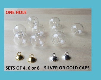 16 mm Glass Globe Ball & Silver Loop Cap SET, Hollow Vial Pendants, Hanging Glass Terrarium Earring Findings, Fillable Glass Beads One Hole
