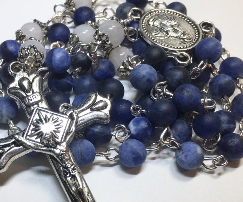 Blue Sodalite Gemstone Rosary Silver Plated Rosary Catholic