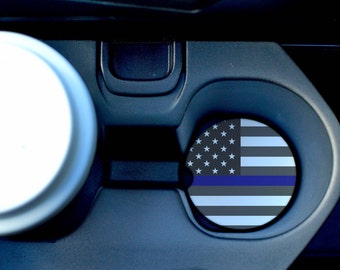 Thin Blue Line Car Coasters/American Car Coasters/Sandstone Car Coasters/Blue lives matter/Police car coaster/Hero coasters/Thin blue line