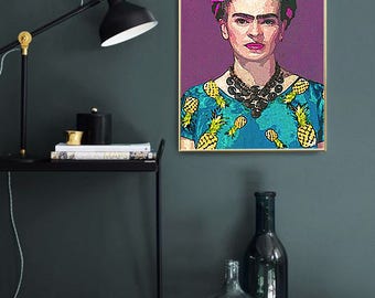 Frida Kahlo PRINT, Frida Kahlo Poster, Wall Art, Frida Portrait, Abstract Painting, Frida Art, Portrait, Retro Art, Oversized Wall Art