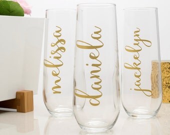 Bridesmaid Champagne Glasses - Personalized Stemless Champagne Flutes - Bridesmaid Proposal Gifts - Bachelorette Champagne Glasses