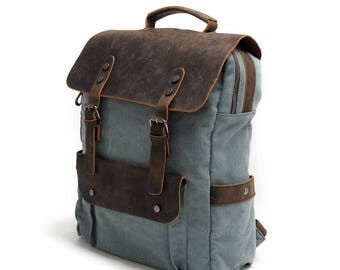 Leather Backpack, Laptop Backpack, Waxed Canvas Backpack, Leather Backpack Man, Leather Satchel Backpack, Personalised Backpack