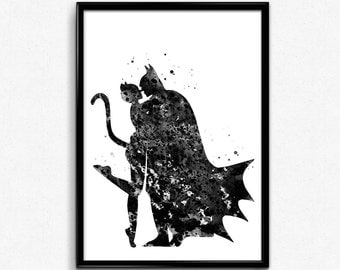Batman and Catwoman, Superhero, Black and white, Poster, Room Decor, gift, Print, Wall Art (236)