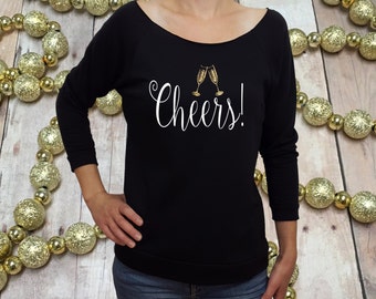 new years shirt, new years eve shirt, womens new years shirt, CHEERS, 2017 shirt, glitter new years, cheers shirt