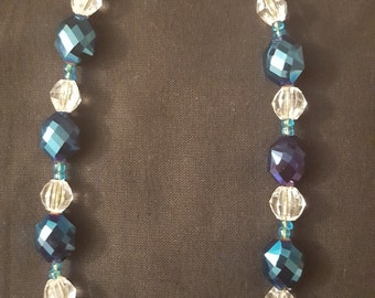 Items similar to Statement Necklace in silver blue white and crystal on ...