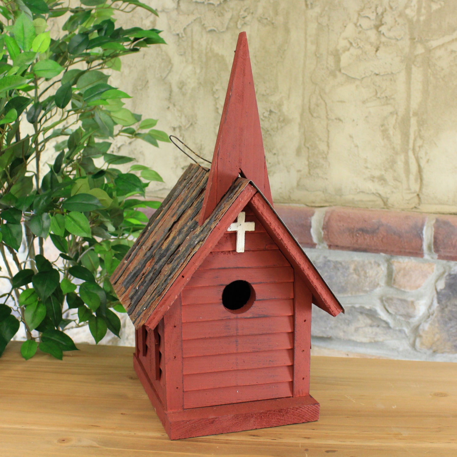 Wooden Church Birdhouse With Rustic Tin Roof 3 Assorted