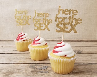 Here for the Sex, Gender Reveal, Baby Shower, Shower Decorations, Baby Shower Ideas, Gold Glitter Cupcake Topper, Pink Blue Champagne Silver