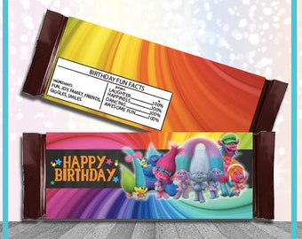Trolls Candy Bar Wrapper Trolls Party Favor Candybar