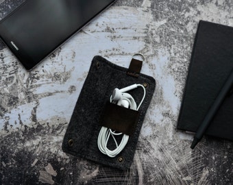 Felt Earphone Case, Earbud Holder, Earphone Organizer, Earphone Case, Earbud Case, Cord Organizer, Minimalist Case, Felt Leather Case