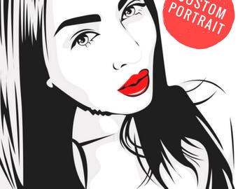 Red lips Black-and-white art Coustom portrait Scandinavian print Costom portrait Red black print Female art portrait Portrait de femme