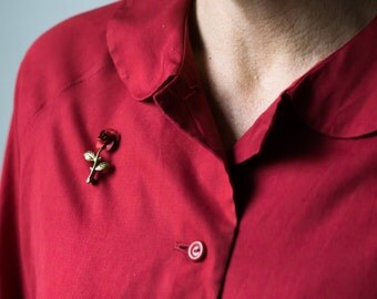 50s Peter Pan Collar Blouse / Women's Collared Blouse / Vintage Blouse Button Up Peter Pan Collar / Red Vintage Blouse / Vintage Clothing