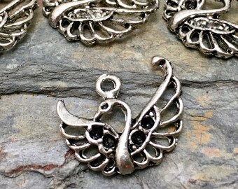 Filigree Swan Charms - Silver Tone - 10 Available